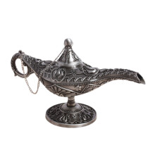 Vintage Legend-lampe, magisk ånd-ønskelampe med udsøgte blomstergraveringer, håndlavet metalønskelampe til borddekoration i hjemmet, rustfri og