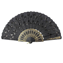 Dancing Fan for Performance Art, Handheld Folding Fan with Sequin Fabric and Lace Trim, Fabric Folding Fan Vintage Design for Outdoor Event Party Favo