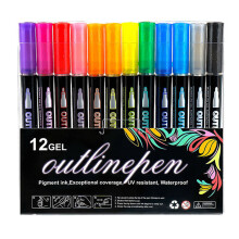 Set met dubbele contourpennen, metalen kleurmarkeerstiften met innovatieve schrijfeffecten, glitter- en kleurglansmarkers voor knutselen en school.