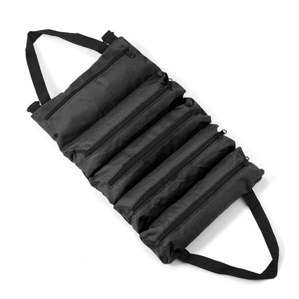 Tool Roll Organizer With 5 Zippered Pockets, Heavy Duty Canvas Bag For Electricians And Mechanics 9094768984529