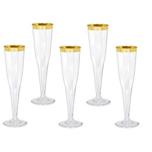 30 Pack Gold Rim Plastic Champagne Flutes with Elegant Gold Rimmed Design for Weddings and Parties