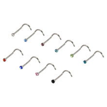Piercings de nariz para joyería corporal, aro de nariz con rosca y parte superior de cristal de 2 mm, paquete de piercings de nariz de acero