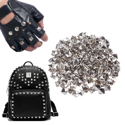 Punk Rivets για DIY Δερματουργία, Καρφιά με Τετράγωνη Πυραμίδα Studs4Prongs Μεταλλικά Punk Spikes 2