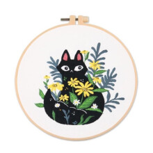 Pachet de început pentru broderie DIY pentru adulți, hobby adorabil și relaxant cu material pre-ștanțat cu design de pisoi, include cerc de