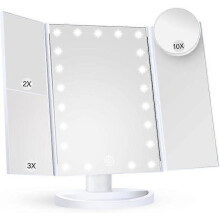 Make-upspiegel, make-upspiegel met verlichting, drievoudige make-upspiegel, draagbare LED-make-upspiegel, wit