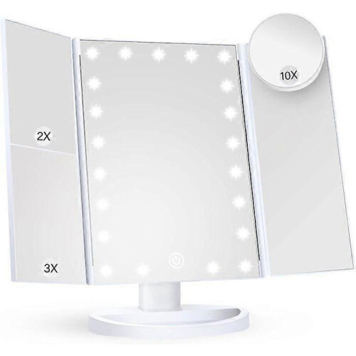 Makeup mirror, makeup mirror with light, tri-fold makeup mirror, portable LED makeup mirror, white