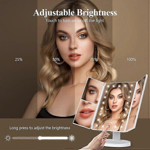 Makeup mirror, makeup mirror with light, tri-fold makeup mirror, portable LED makeup mirror, white 2