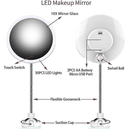 10x Magnifying Makeup Mirror, Lighted Makeup Mirror Flexible Makeup Mirror 2