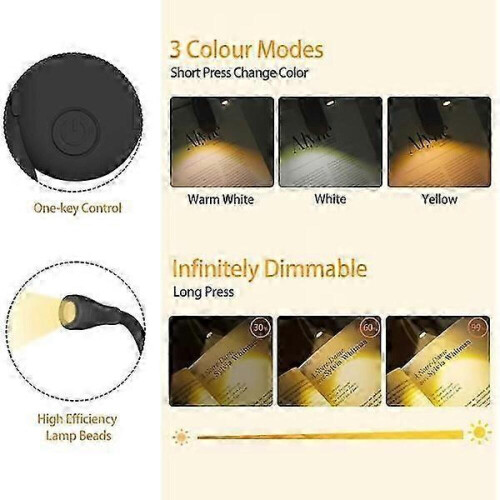 Lampe de lecture rechargeable à pince, luminosité réglable 1