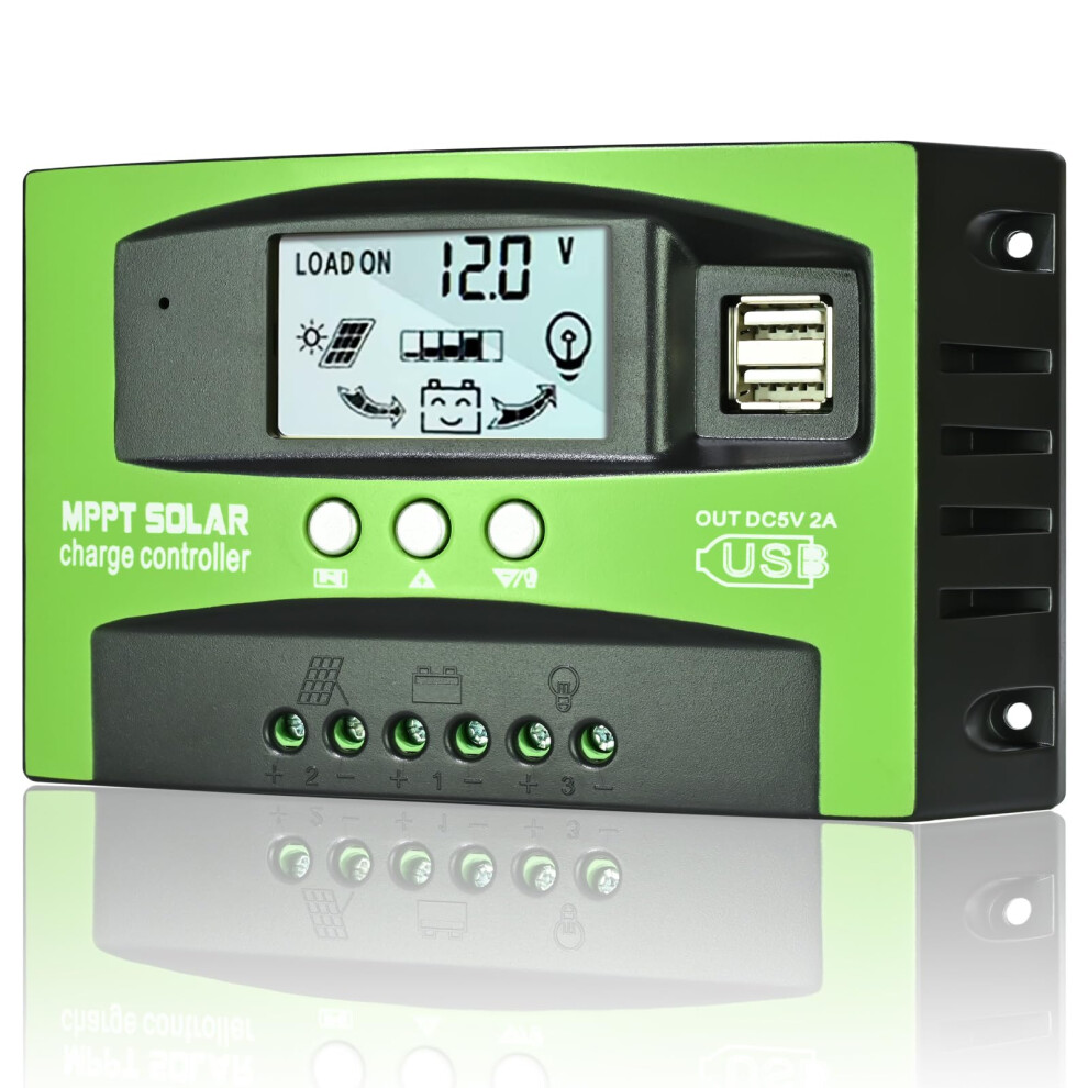 60A Mppt Solar Charge Controller 12V 24V With Lcd Display, Dual Usb, Auto Voltage, 99% Efficiency 9199774750844
