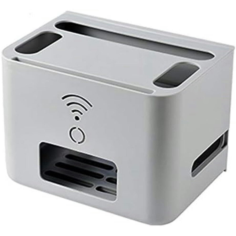 Router Storage Box With Cable Management, Wall Mounted Wifi Router Organizer Shelf, 2 Tier Gray 9199774751094