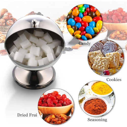 Stainless Steel Sugar Bowl with Lid, RustResistant Round Container for Kitchen and Candy Storage 2