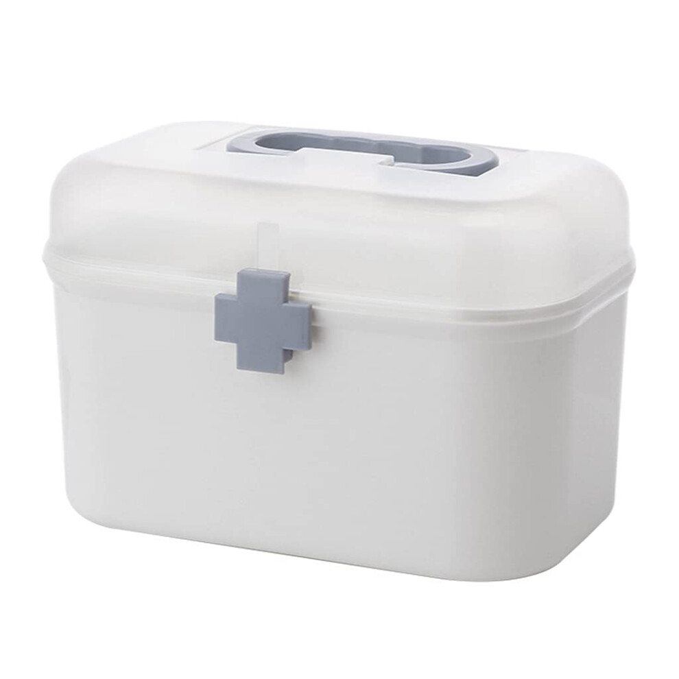 Large Medicine Storage Box with Handle, Double Layer First Aid Organizer with Removable Tray