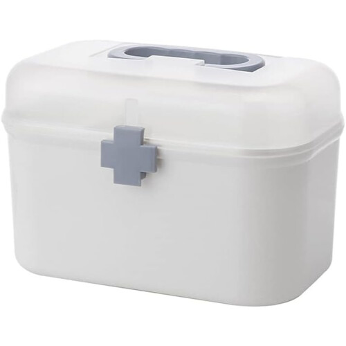 Large Medicine Storage Box with Handle, Double Layer First Aid Organizer with Removable Tray 1