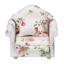Puppenzubehör, Puppenhaus-Sofa/Sessel im Maßstab 1:12 mit Polsterstoff und Vintage-Look, handgefertigte Miniatur-Wohnzimmermöbel aus feinen