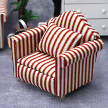 Fabric Dollhouse Sofa Armchair, 1/12 Scale Upholstered Miniature Living Room Furniture with Vintage Look, Handmade Single Sofa for Elegant & Class Bed