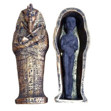 Handbemalte Harzstatue für Sammler, Sarkophag des Pharaos König Tutanchamun mit Mumieneinsatz, altägyptisches Artefakt mit Bronzefinish zur