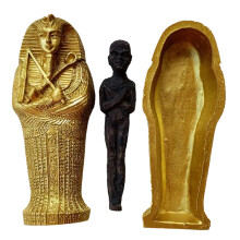 Egyptisk sarkofag i harts med mumie, realistiskt samlarobjekt, utsmyckat dekorerat för heminredning, handgjord i Egypten inspirerat hantverk med