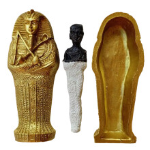 Decor cu atmosferă vintage pentru interioarele casei, statuie din rășină a regelui faraon egiptean antic Tut cu design renascentist, sarcofag cu