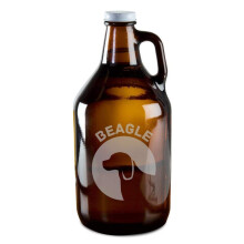 64 oz Beagle Etched Glass Beer Growler with Handmade Beagle Engraving for Brewery Fill and Go