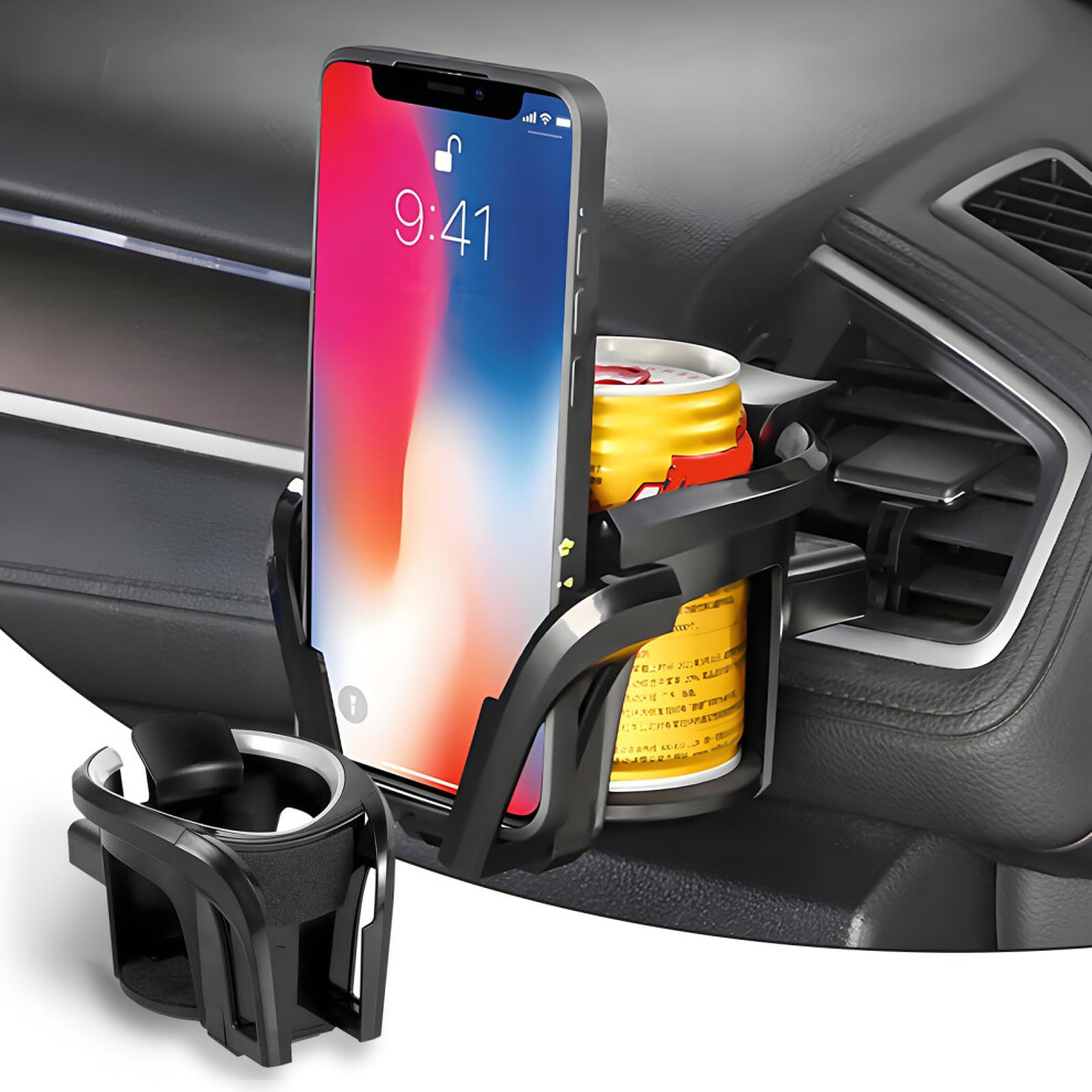 Car Cup Holder Expander With Phone Mount, Adjustable Vent Clip, Nonslip Pad For Drinks 9187378975336