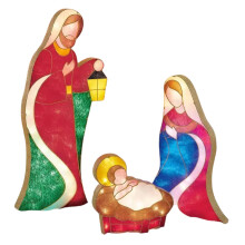 Crèche de Noël illuminée pour les fêtes, décoration extérieure représentant la Sainte Famille avec 175 lumières LED.