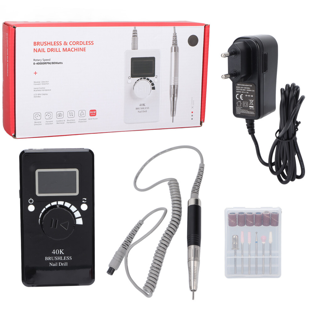 Professional Nail Drill Machine Electric File: High Speed Rechargeable Nail E-File with Adjustable Speed Forward Reverse Direction, Low Noise And