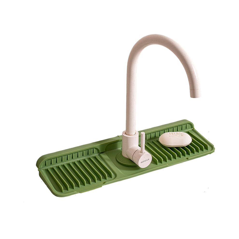 17.7 Inch Silicone Faucet Mat With 7 Slope Drainage, Leakproof Splash Guard For Kitchen And Bathroom Sink (Green) 9199774754439