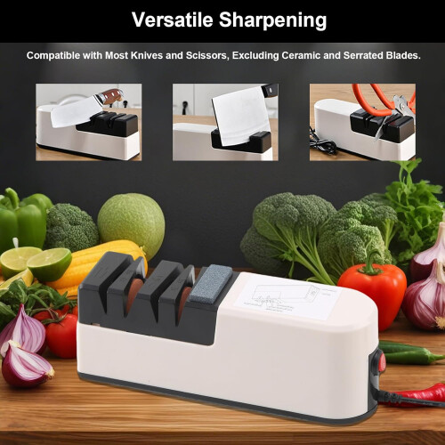 Electric Knife Sharpener with Dual Stage Whetstone, One Touch Kitchen Sharpener for Knives and Scissors 1