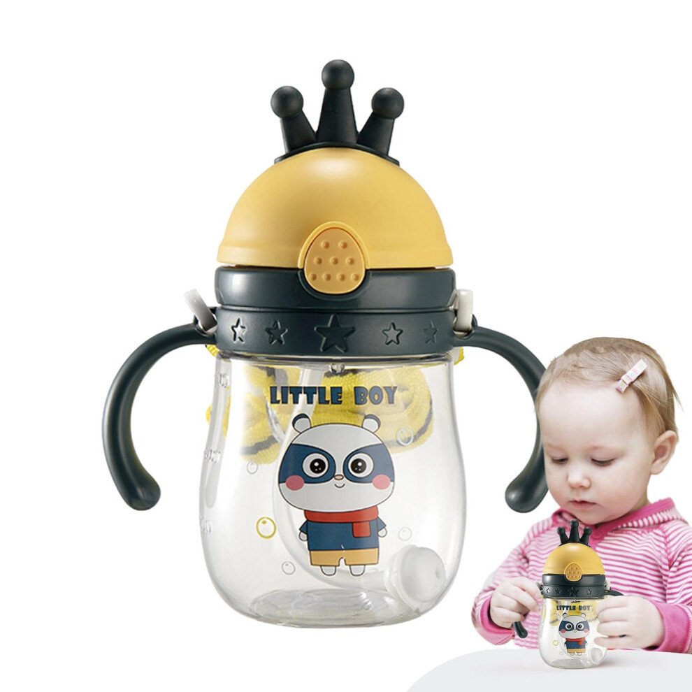 Toddler Sippy Cup 370Ml Capacity, Weighted Ball Straw, With Handles And Strap, Nonspill Leakproof Crown Design Blue