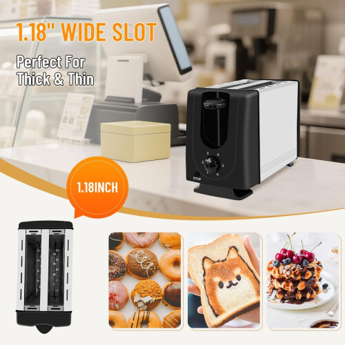 2 Slice Toaster with Extra Wide Slots, 6 Browning Levels, Defrost Function, Compact for Dorm 1