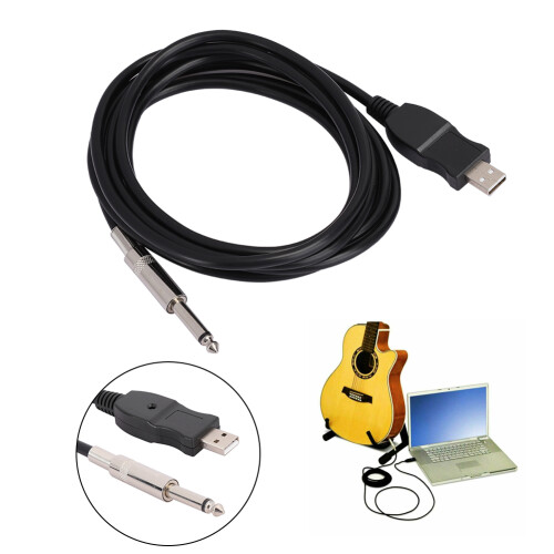 Portable Guitar USB Cable 300cm Metal Plastic Black for Instruments 2