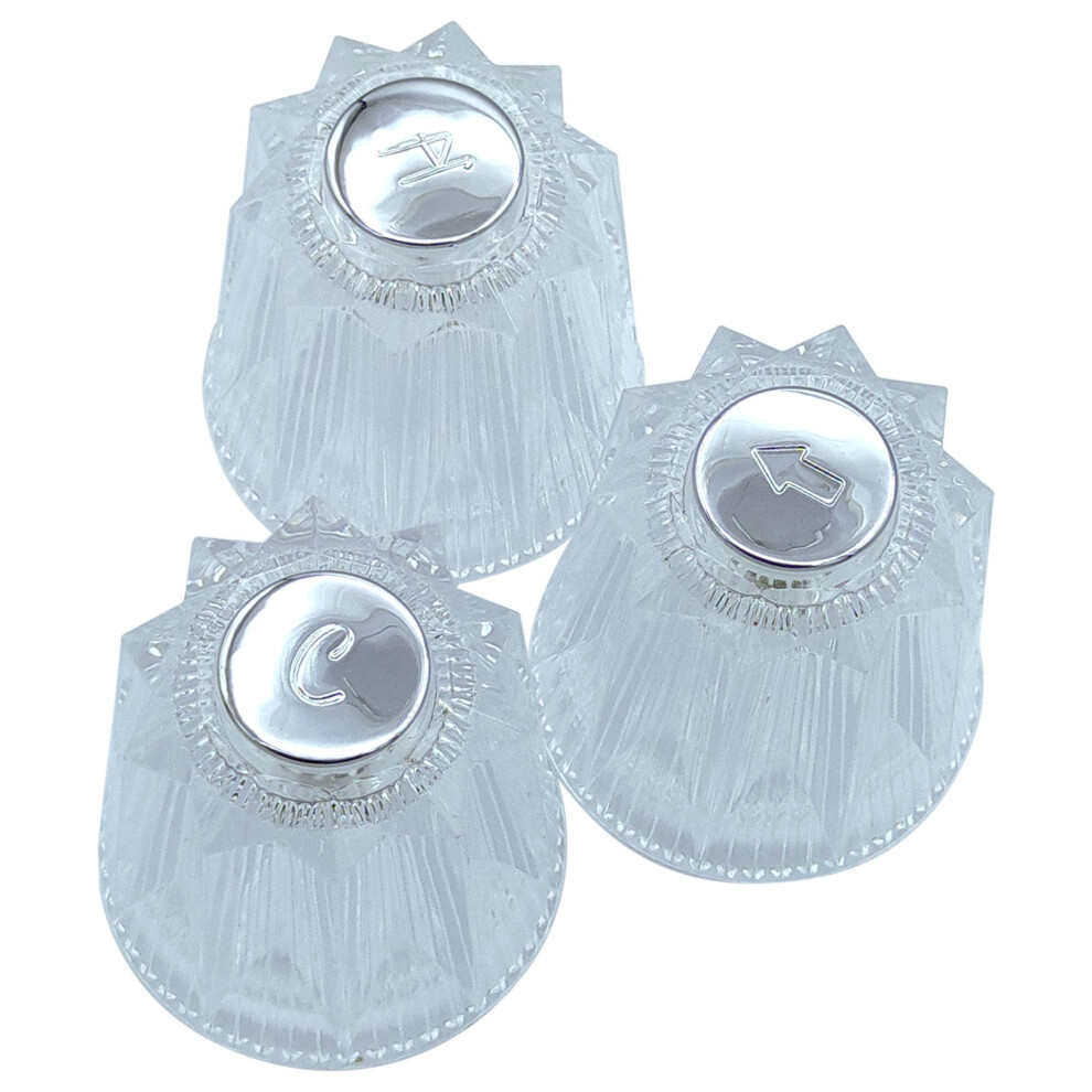 Shower Handles 3 Piece Set Hot Cold Diverter Clear Acrylic 12 Point Broach Replacement For Pfister 9187378977286