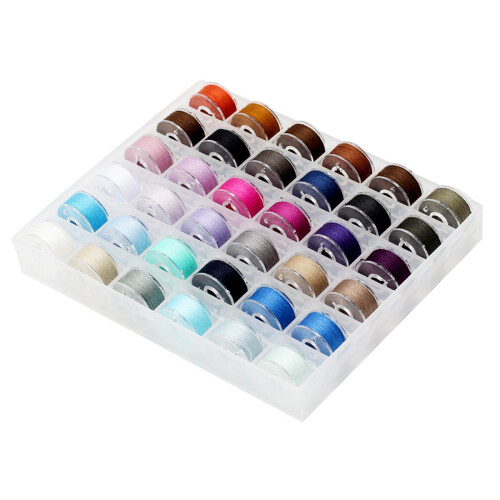 Polyester Thread Bobbin with Thread Reusable Spools, Prewound Bobbin Thread Assorted Colors Plastic Storage Box for Sewing Machine Use, Compatible