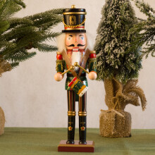 Păpușă soldat tradițională din lemn pictată, pictată și decorată manual, cu gură mobilă, în formă de spărgător de nuci, decor festiv