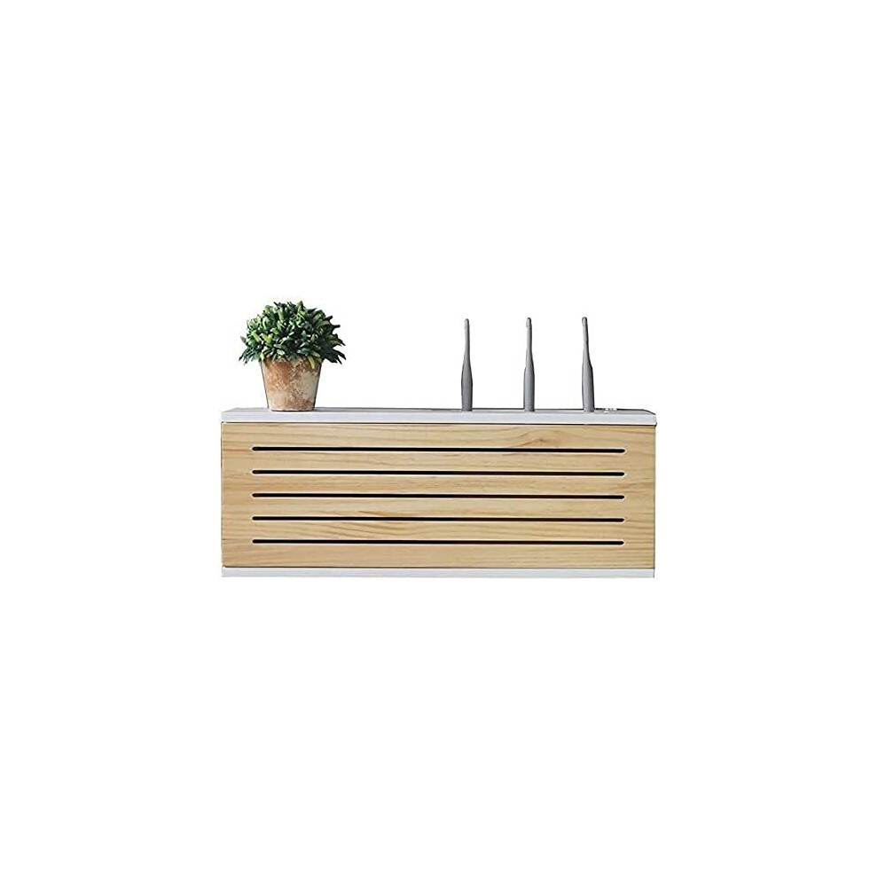 Solid Wood Wifi Router Storage Box Wall Mounted Shelf With Cable Management And Heat Dissipation 80Cm 9094768989937
