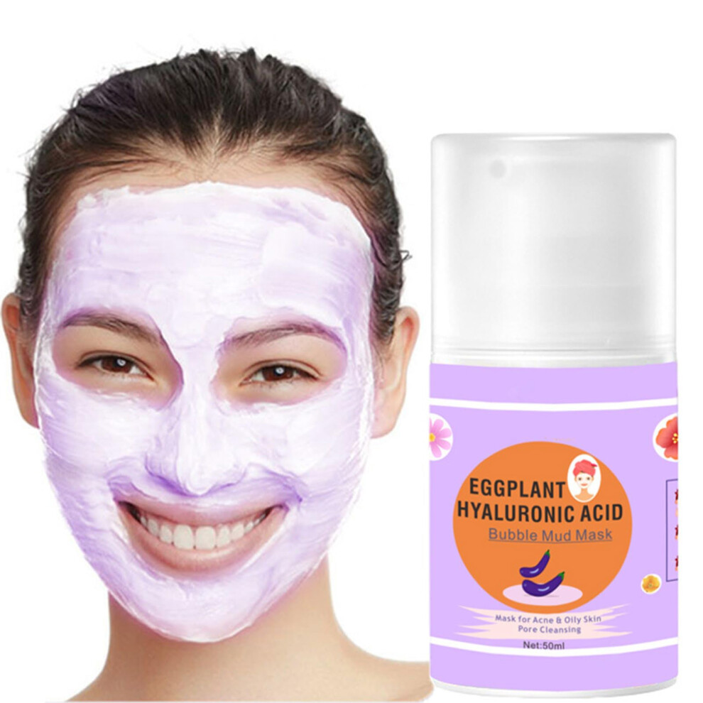 Eggplant Clay Face Mask With Hyaluronic Acid For Deep Pore Cleansing, Hydrating And Antiaging