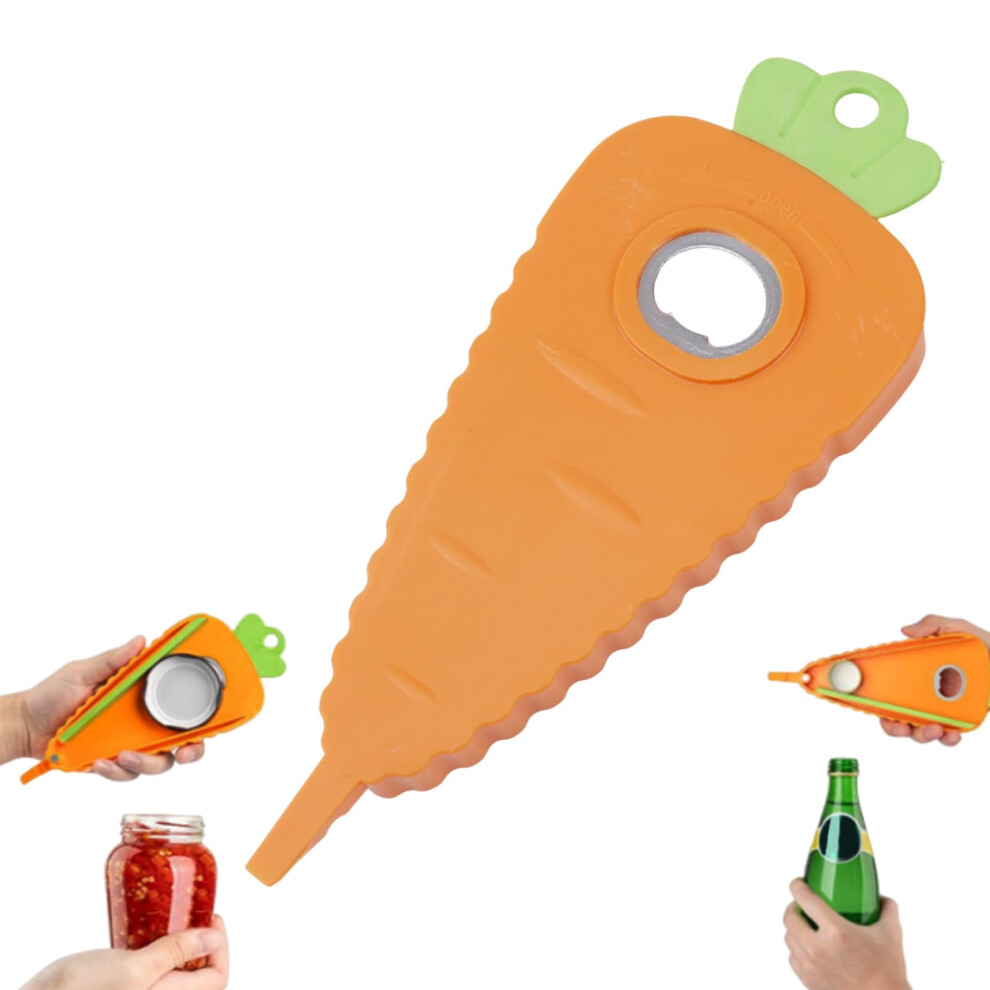 Jar Opener for Weak Hands with Magnetic Storage, Ergonomic Carrot Shaped Lid and Bottle Opener for Seniors