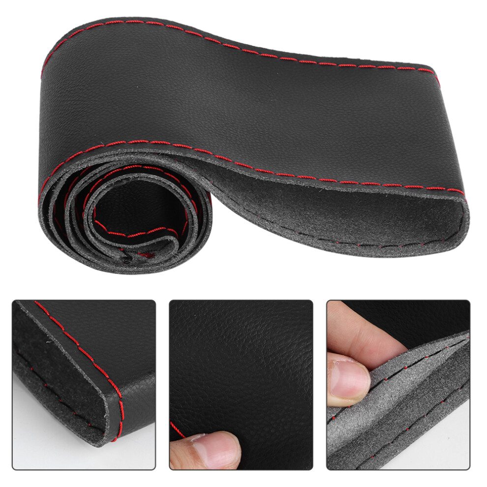 Microfiber Leather Steering Wheel Cover 38Cm/15In Universal Diy Fit Black/Red 4131379742034