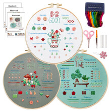 Embroidery Kit For Beginners 3 Sets Learn 29 Stitches Patterns With Detailed Instructions Handmade Materials Style 2