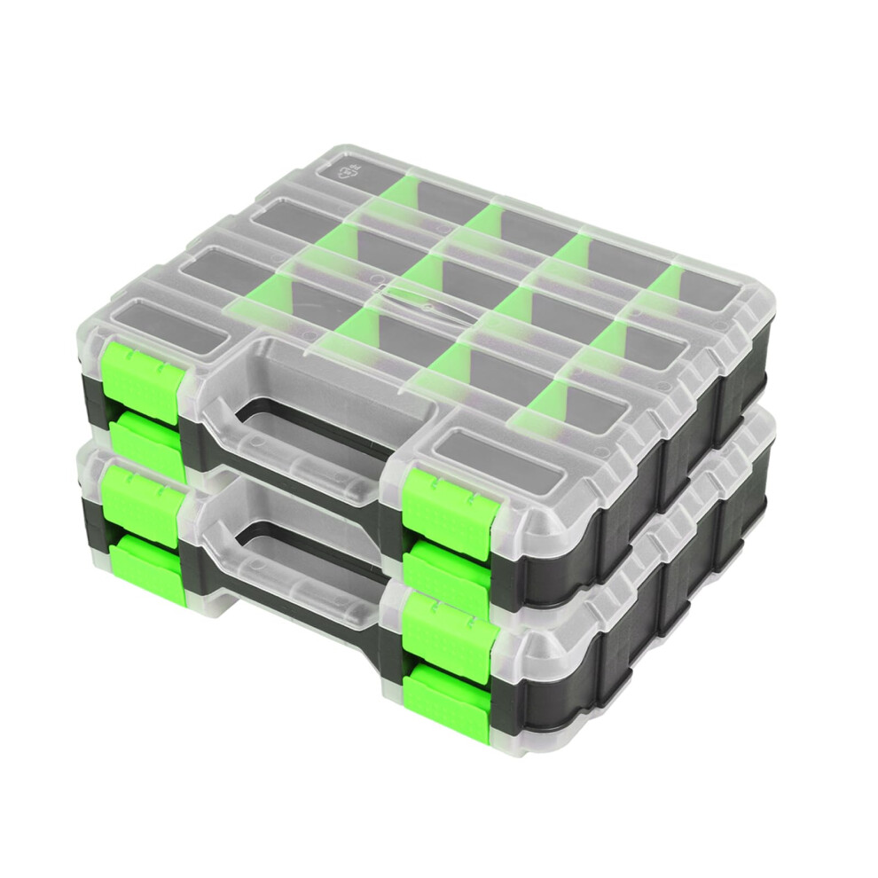Tool Organizer Box Doublesided 34 Compartment With Removable Dividers And Transparent Lid, 2 Pack Green 9199774758413
