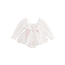 (12-18 Months, White) Baby-Mädchen-Stramplerkleid aus Netzstoff süße Kleidung