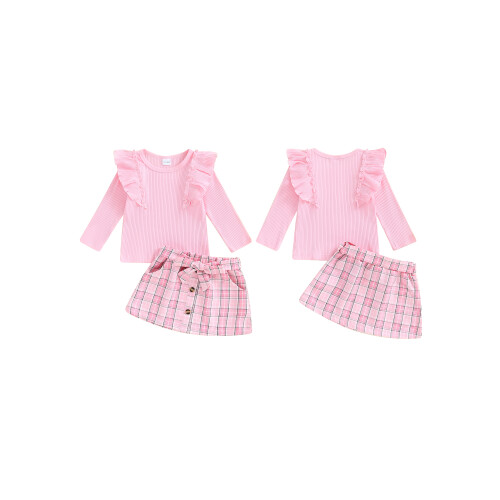 (18-24 Months, Pink) Φθινοπωρινό ντύσιμο για φούστα καρό. 1