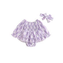 (0-3 Months, Purple) Tenue nouveau-né fille, barboteuse plissée manches longues citrouille/fantôme, bandeau, vêtements Halloween