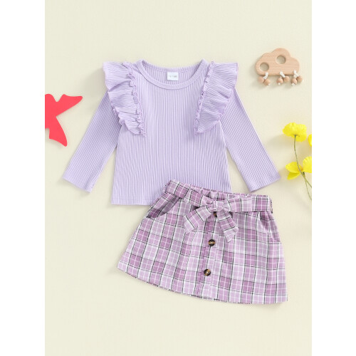 (12-18 Months, Purple) Φθινοπωρινό ντύσιμο για φούστα καρό. 2
