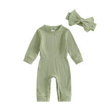 (0-3 Months, Green) Ensemble 2 pièces pour bébé fille, combinaison à manches longues et bandeau, vêtements nouveau-né