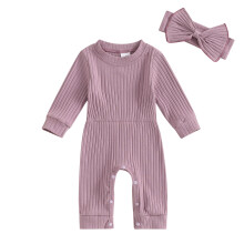 (newborn, PURPLE) Ensemble 2 pièces pour bébé fille, combinaison à manches longues et bandeau, vêtements nouveau-né