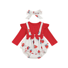 (9-12 Months, Red) Neugeborenen-Mädchen-Outfit, langärmeliger Strampler Haarband, Herbstkleidung