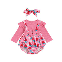 (6-9 Months, Pink) Neugeborenen-Mädchen-Outfit, langärmeliger Strampler Haarband, Herbstkleidung