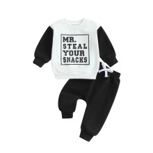 (12-18 Months, Black) Komplet spodni dla chłopca z długim rękawem, nadrukiem, bluzą z kieszeniami i ściągaczem.